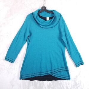 Parsley & Sage Sweater Women L Blue Asymmetrical Reversable Stretch Knit Tunic